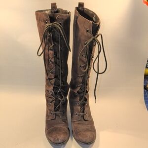 RJ Colt Brown Leather Heeled Boots, 8.5